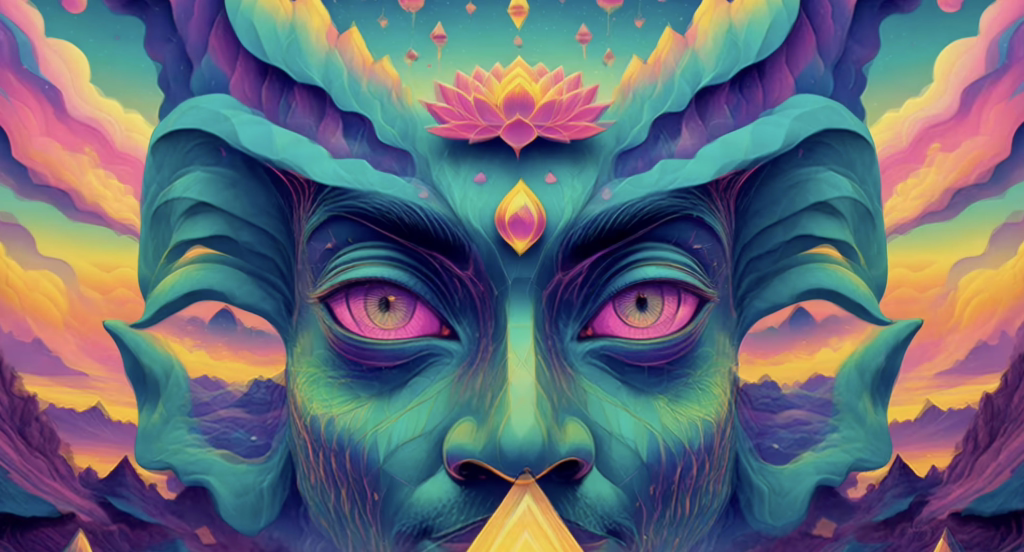 A divine being made of intricate patterns, representing the depth of aesthetic trippy art.